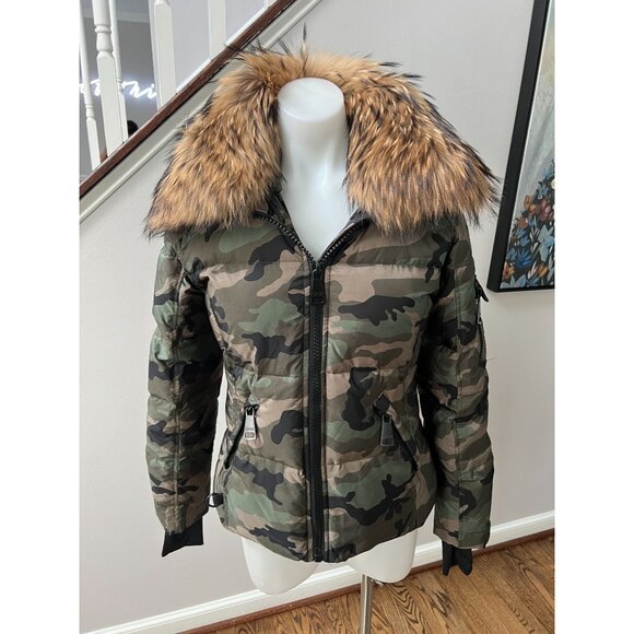 SAM. New York Camo Asiatic Raccoon Fur Freestyle Down Jacket Size Medium - Picture 2 of 5